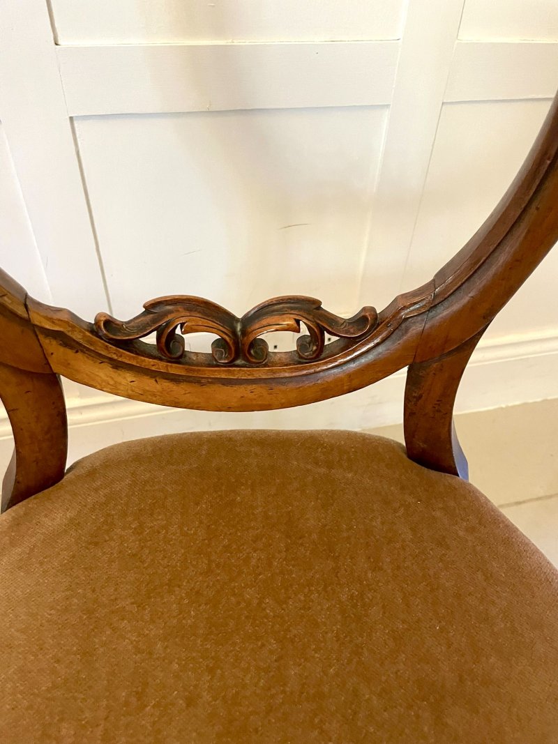 Quality Set of Six Antique Victorian Carved Walnut Balloon-Back Dining Chairs